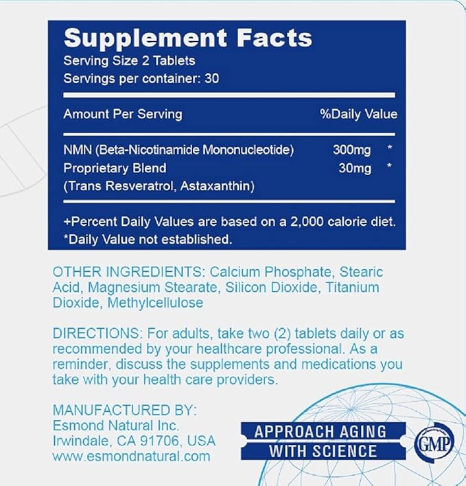 NMN Plus (Changes The Way You Age 300mg NMN+30mg Trans Resveratrol Total 9000mg Beta-NMN) GMP Natural Product Assn Certified Made in USA - 330mg 60 Tablets