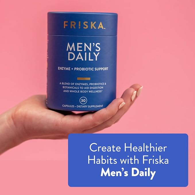 Friska Men’s Daily Gut Support - Digestive Enzymes Probiotics to Help Break Down Foods Supports Energy &amp Nutrient Absorption with Vitamins B6 &amp B12 90 Capsules