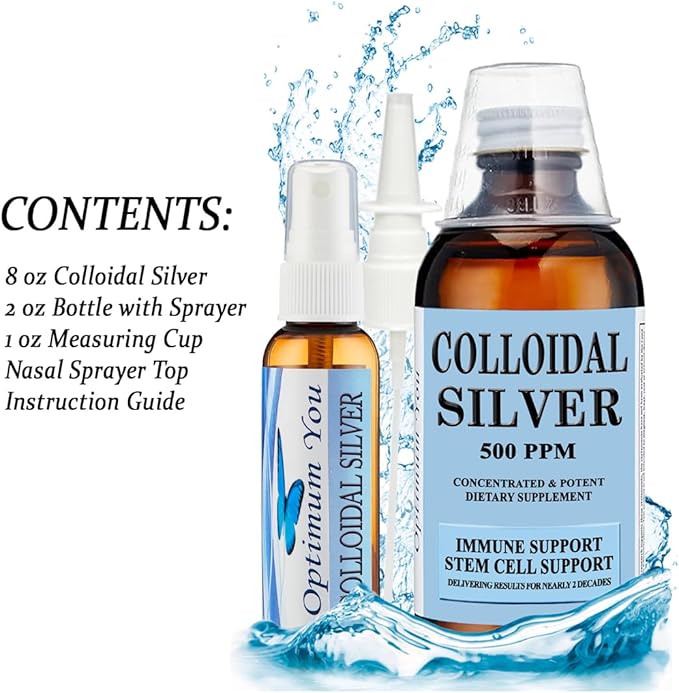 Colloidal Silver Liquid | 500 ppm Extra Strength | 8 oz with Spray Bottle | Wound Care &amp Superior Healing | Acne &amp Stem Cell Support