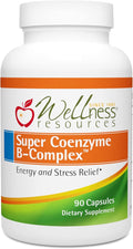 Wellness Resources Super Coenzyme B Complex - 90 Capsules - Vitamin B12 Vitamin B Complex for Hair Growth Adrenal Support &amp Stress Relief - Methylated B12 Folate Biotin Riboflavin Thiamine