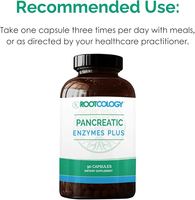 Rootcology by Dr. Izabella Wentz | Pancreatic Enzymes Plus | Enteric Coated Lipase Protease &amp Amylase Blend with Bromelain | 90 Capsules