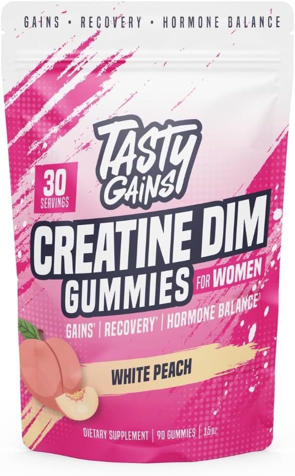 Creatine Gummies for women | 3g Creatine Monohydrate Per Serving | DIM Supplement 100 mg | Estrogen Balance for Women | Hormonal Acne Hormone Balance Glute Builder (90 Count White Peach)