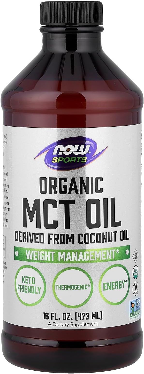 NOW Sports Nutrition Organic MCT (Medium-chain triglycerides) Oil (in Plastic) 16-Ounce