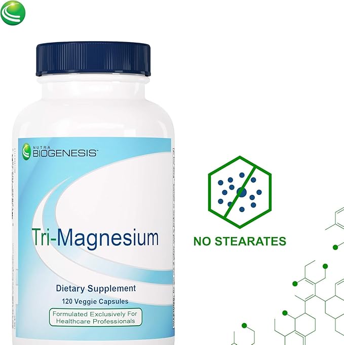 Nutra Biogenesis Tri-Magnesium - Triple Magnesium Complex High Absorption Supplement with Citrate Malate &amp Oxide for Bone Muscle &amp Teeth Support 3 in 1 Formula for Women &amp Men - 120 Ca