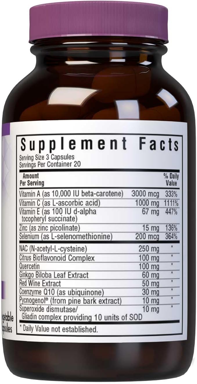 Bluebonnet Super Antioxidant Formula Vegetarian Capsules 60 Count White