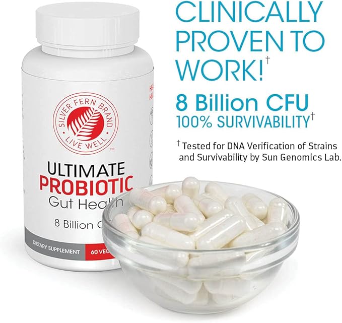 Silver Fern Brand Ultimate Probiotic - Probiotics for Women &amp Men - 8 Billion CFU Spore-Forming Gut Health Supplement - DNA Verified Vegan Shelf-Stable High Survivability - 60 Capsules