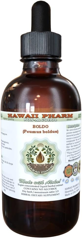Hawaii Pharm Boldo Alcohol-Free Liquid Extract Boldo (Peumus boldus) Dried Leaf Glycerite Natural Herbal Supplement 2 oz