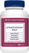 The Vitamin Shoppe Ultimate Woman’s Gold Multivitamin with Iron B Vitamins &amp Vitamin D3 Women’s Daily Multivitamin for Energy Production Bone &amp Immune Health Support Gluten Free 180 Table