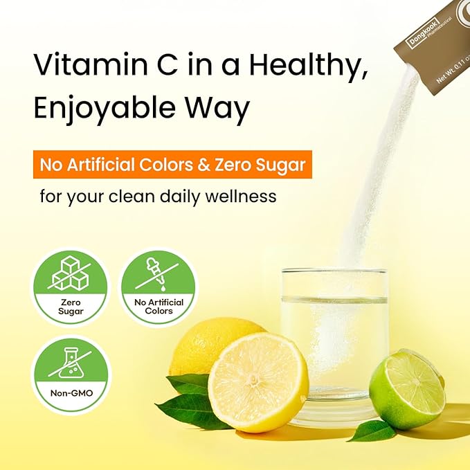 DONGKOOK Vita Pop Korean 2000mg Vitamin C Powder Vitamin D &amp Biotin Stick Zero Sugar Lemonade Drink Mix Vitamin C for Advanced Immune Support &amp Antioxidants Supplements Non-GMO 100 Packet