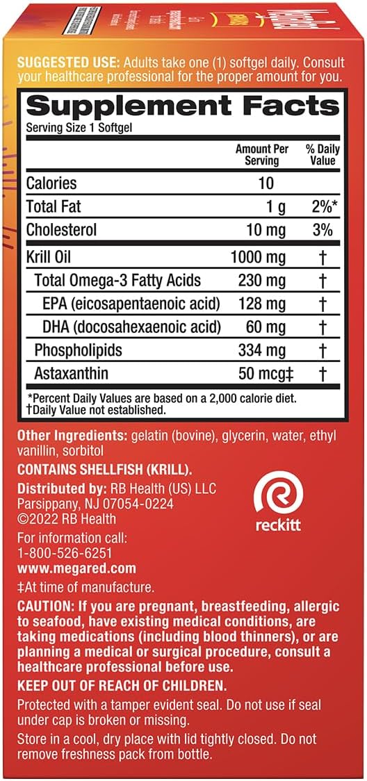 MegaRed Ultra Strength 1000mg Omega-3 Krill Oil Supplement with EPA/DHA Astaxanthin &amp Phospholipids No Fish Oil Aftertaste Supports Heart Brain Joint and Eye Health 60 Count Softgels (3 Pack)
