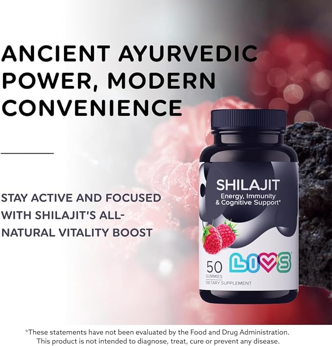 LIVS Shilajit Gummies for Men &amp Women – 1000mg Pure Himalayan Resin Extract Rich in Fulvic Acid &amp 85+ Trace Minerals – Natural Energy &amp Immune Support Supplement – Vegan Raspberry Flavor