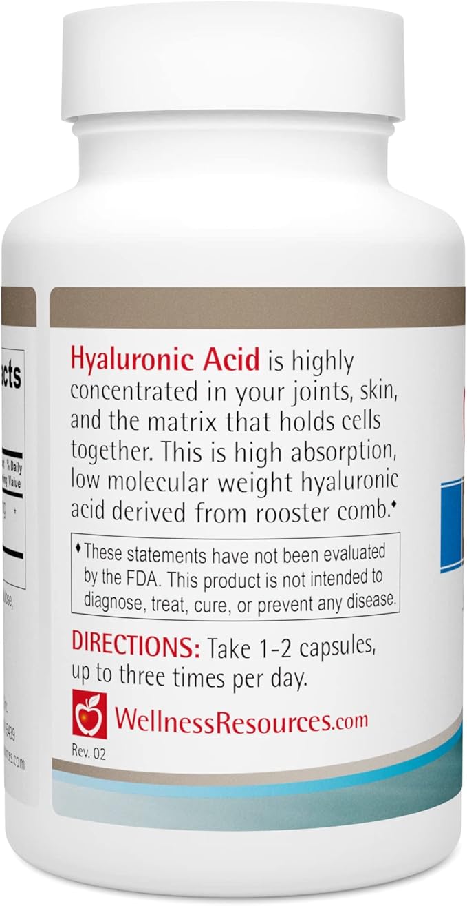 Wellness Resources Hyaluronic Acid from Rooster Comb 100% Natural Source Low Molecular Weight (60 Capsules)