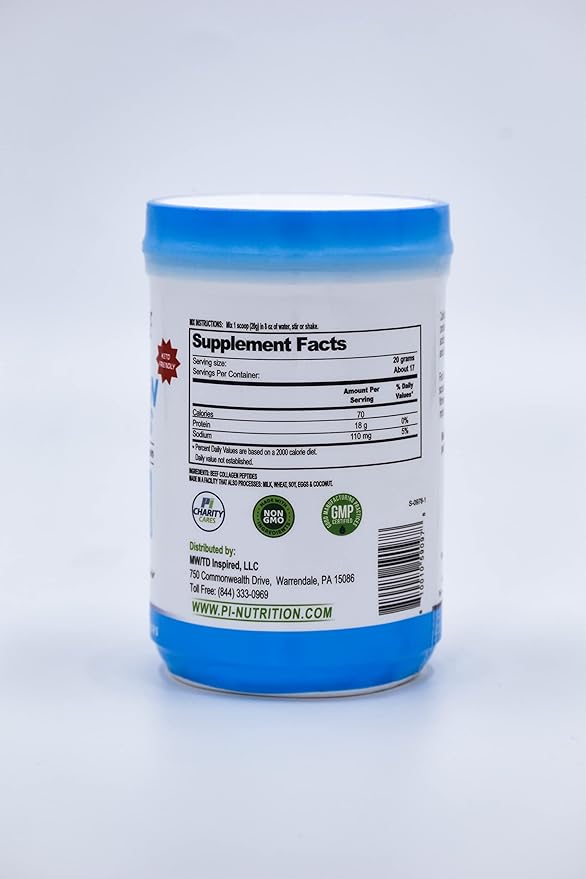 PERFORMANCE INSPIRED Nutrition Hydrolyzed Collagen Peptides Powder – 18g Protein – Type I &amp III Collagen – Joint Skin Nails &amp Digestive Support – All Natural – Unflavored