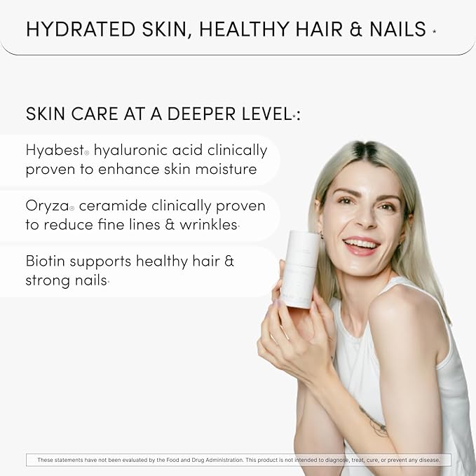 GLOW Anti Aging Supplement - Hyabest® Hyaluronic Acid Phytoceramides 5000 mcg Biotin Vitamin A C E Zinc - Hair Skin Nails Vitamins for Women &amp Men - Wrinkles &amp Skin Hydration - 60 Capsul