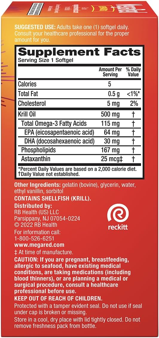 MegaRed Extra Strength 500mg Omega-3 Krill Oil Supplement with EPA/DHA No Fishy Aftertaste Supports Heart Health 80 Count Softgels (2 Pack)