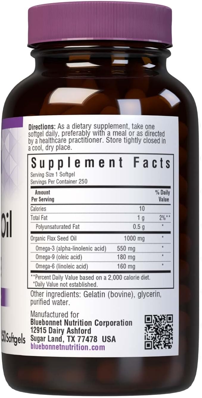 Bluebonnet Flaxseed Oil Softgels 1000 mg 250 Count