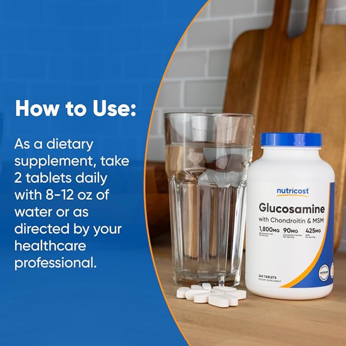 Nutricost Glucosamine 1800mg with Chondroitin &amp MSM 240 Tablets 120 Servings - Non-GMO Gluten Free (Pack of 2)
