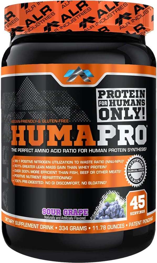 ALR Industries Humapro | Amino Acids Protein Matrix for Humans | 99% Utilization for Lean Muscle | Vegan Gluten Free | 45 Servings (Sour Grape)