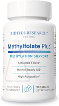 Biotics Research METHYLFOLATE Plus™ Methylfolate Bioactive Folate + B12 Supports Cardiovascular Health Fetal Development Nerve Health Methylation Support Homocysteine Levels. 120 Tablets