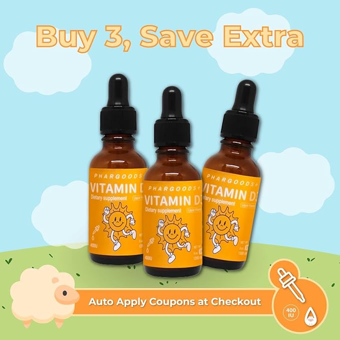 Baby Vitamin D3 Drops-400IU per Drop-1200 Servings-Safe for Newborns&ampKids-Supports Immune&ampBone Health-30ml