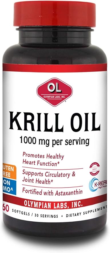 Olympian Labs Antarctic Krill Oil 1000mg Caps with Astaxanthin Omega-3 EPA DHA Immune Joint &amp Brain Support 60 Softgels