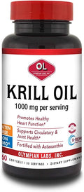 Olympian Labs Antarctic Krill Oil 1000mg Caps with Astaxanthin Omega-3 EPA DHA Immune Joint &amp Brain Support 60 Softgels