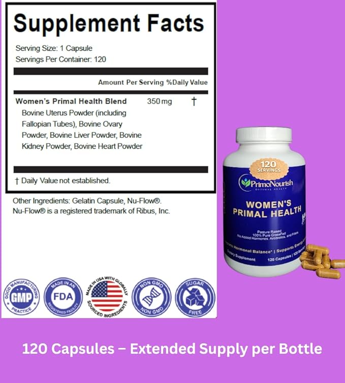 Grass Fed Beef Organ Complex for Women – Liver Heart Kidney Supplement – Whole Food Nutrition for Energy &amp Vitality – Non-GMO Hormone-Free – 120 Capsules Made in USA
