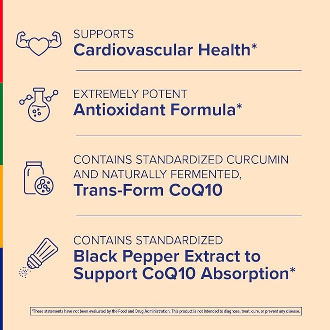 Stop Aging Now - Curcumin CoQ10 Complex - with Turmeric Root Extract - Antioxidant &amp Cardiovascular Support - 60 Softgels
