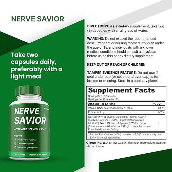 Nerve Savior Capsules Max Strength NerveSavior for Nerve Health (2 Pack)