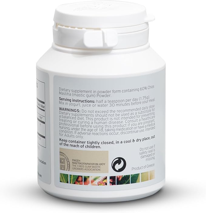 Authentic Chios Mastiha Mastic Gum Powder – 60g Natural Digestive Support Mastic Gum Supplement – Vegan Allergen-Free