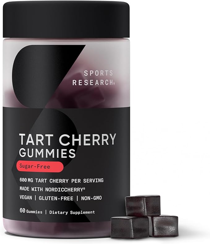 Sports Research® Tart Cherry Gummy Supplements | 600mg of NordicCherry™ &amp Triple Strength Omega 3 Fish Oil w/EPA &amp DHA Fatty Acids &amp Daily Probiotics with Prebiotics 60 Billion CFU
