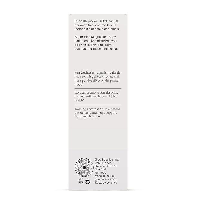 Glow Botanica Magnesium Lotion with Collagen - Calming Magnesium Cream - Bedtime Routine Sleep Lotion - The Highest Concentration of Genuine Zechstein Magnesium Chloride (Pack of 1)
