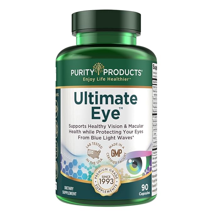 Ultimate Eye Support by Purity Products - 10 mg of Lutein w/Lutemax 20/20 100 mg of Alpha Lipoic Acid 2 mg Zeaxanthin Eye Vitamins - Clinically Studied - Blue Light Wave Protection - 90 Capsules