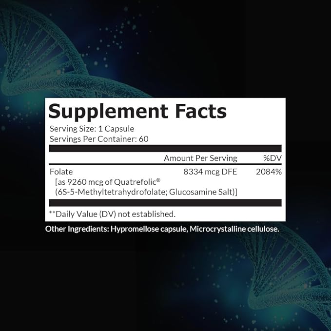 Intelligent Labs 5-MTHF L-5 Methylfolate Supplement Activated Folic Acid Supplement as Quatrefolic - Methyl Folate for MTHFR 120 Capsules - 60 Days Supply 5mg = 5000mcg Methylfolate
