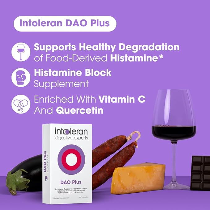 Intoleran DAO Plus Digestive Enzymes - 50 Capsules | Supplement for Histamine Intolerance &amp DAO Deficiency | Healthy Histamine Levels | 30000 HDU Diamine Oxidase (DAO) Enzyme | Vitamin C &amp Qu