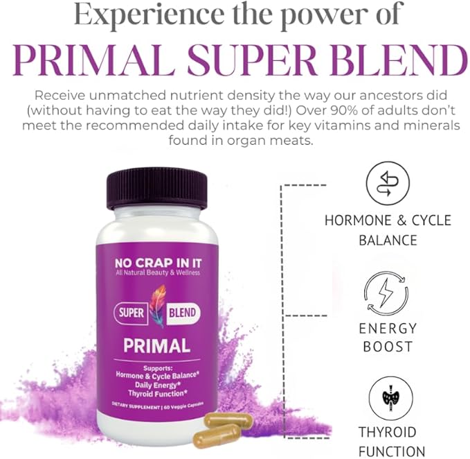 No Crap In It Primal Beef Organ Capsules – Grass Fed Desiccated Beef Liver Heart &amp Kidney Supplement for Women &amp Men – Ancestral Multivitamin Natural Energy &amp Hormone Support – 60 Capsul