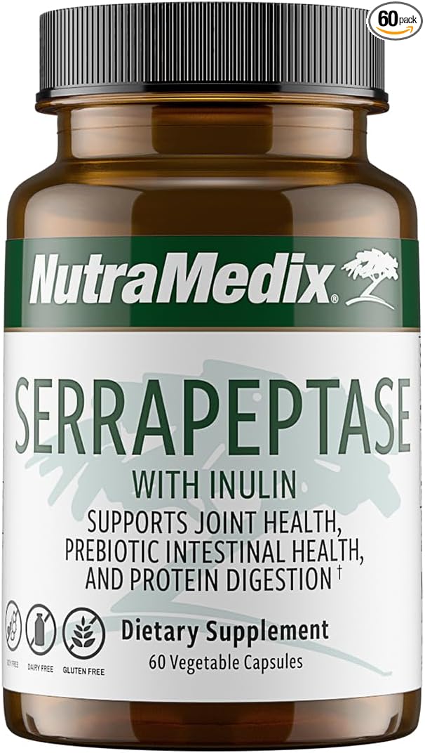Nutramedix Serrapeptase Supplement - Proteolytic Enzymes for Digestion + Inulin - Made to Support Digestive Health Support - Gluten Soy and Dairy-Free (60 Capsules)