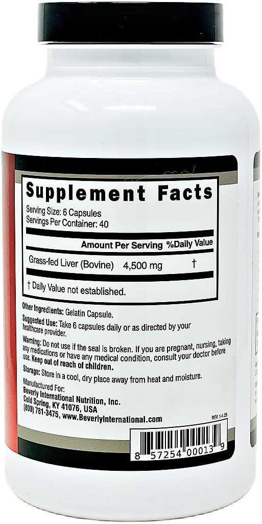 Beverly International Ultra 40 Beef Liver 240 Capsules 100% Pure Grass-Fed. Promotes Strength Endurance Immune Support and Overall Wellness
