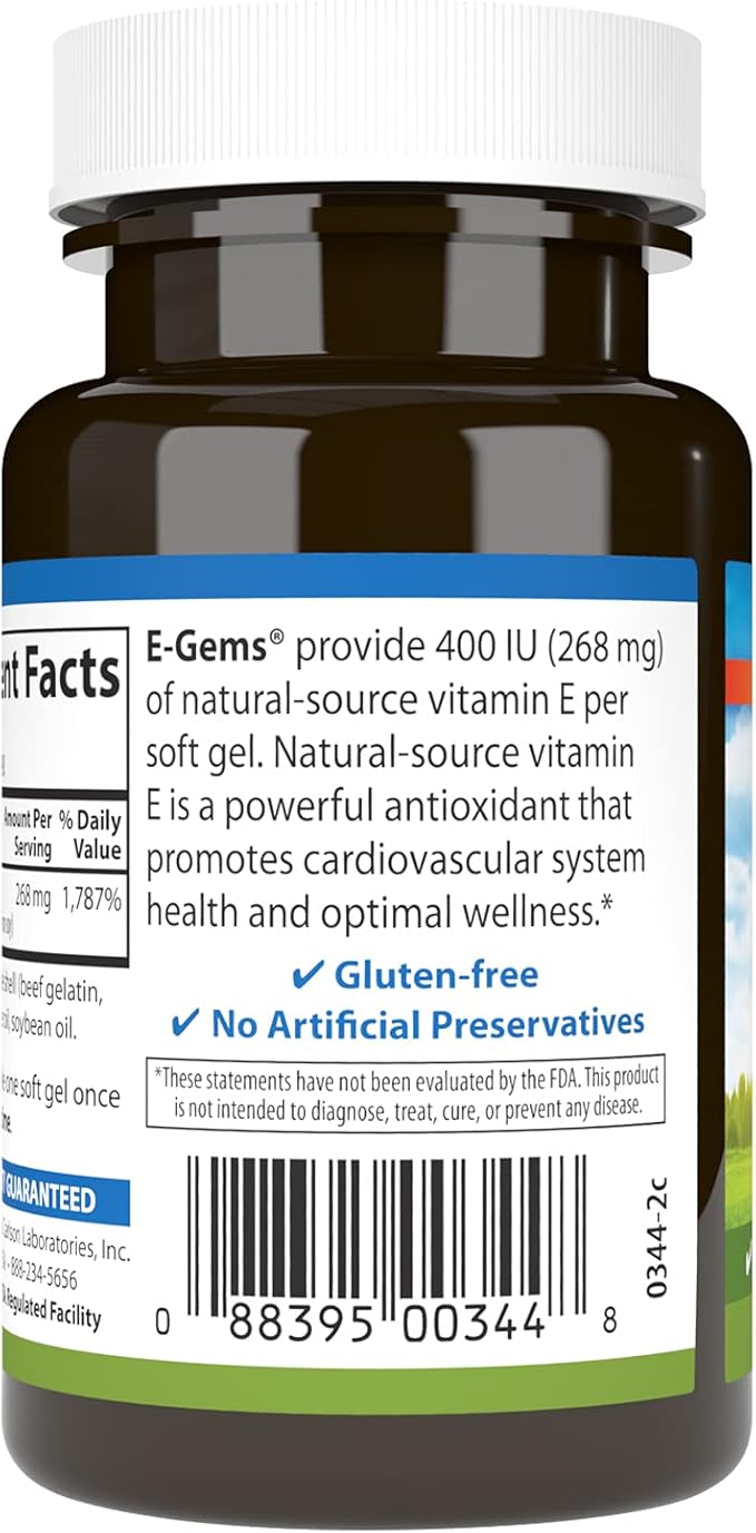 Carlson- E-Gems 400 IU (268 mg) Heart Health &amp Optimal Wellness Antioxidant 90 soft gels