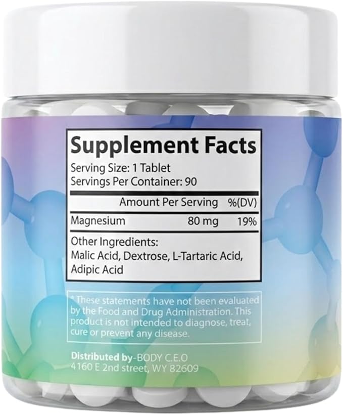 Body C.E.O. Hydrogen Water Tablets with Magnesium | Molecular Hydrogen Tablets for Drinking Water | Supports Energy Focus &amp Antioxidant Balance | Vegan &amp Gluten Free Supplement| 90 Count (Unfl