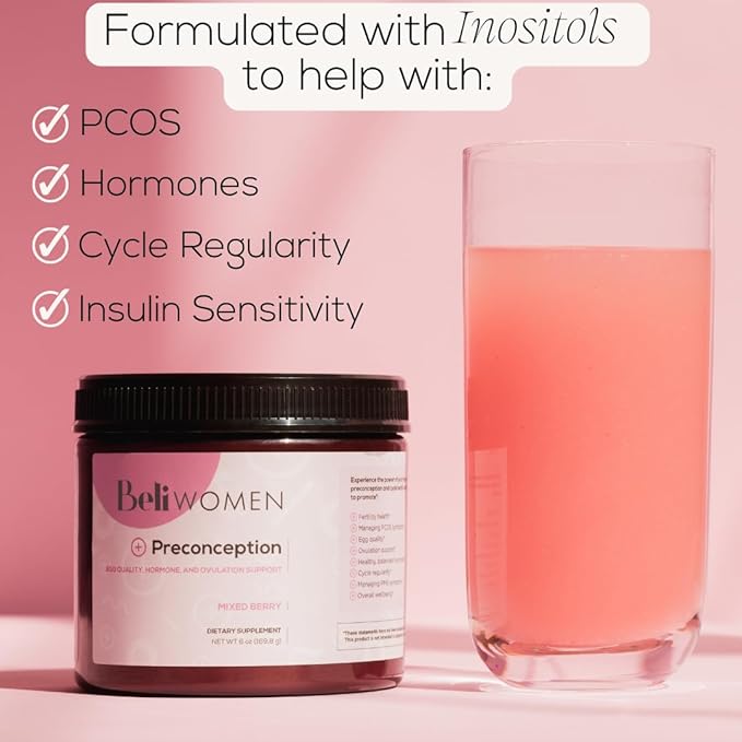 Beli Preconception Supplement for Fertility Egg Quality PCOS Hormones and Ovulation. Berry Flavored Drink Mix Powder - Support for PCOS &amp PMS. Made with Inositols CoQ10 Acai NAC and More.