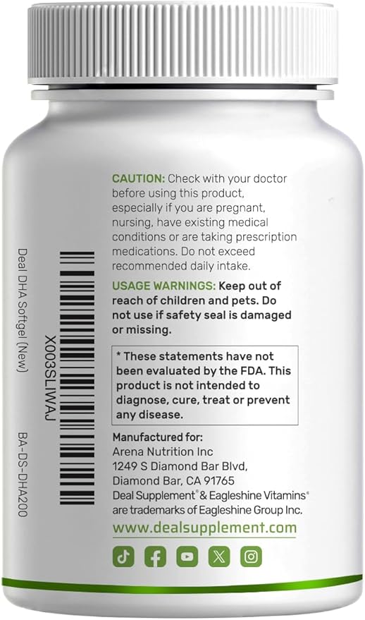 DHA Supplements | 240 Softgels Burpless Lemon Flavor DHA 1000mg + EPA 500mg Wild Caught Fish Rich in Omega-3s Mercury Free Non-GMO Support Brain Heart &amp Joint Health
