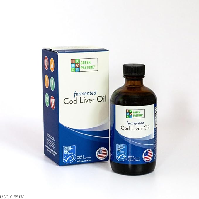 Green Pasture Fermented Cod Liver Oil Liquid - Wild Alaska Cod Vitamins A &amp D Omega-3 Unflavored 6 fl oz