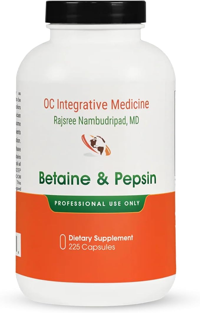 OC Integrative Medicine Betaine &amp Pepsin by Dr. Rajsree MD | Supports Protein Digestion Nutrient Absorption &amp Digestive Comfort | Betaine HCl + Pepsin Formula | 225 Capsules