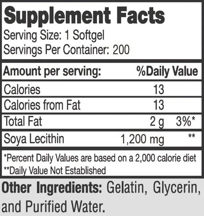 Nu-Health Soy Lecithin 1200 mg Capsules – Non-GMO Soy Phospholipids with Choline – Supports Fat Metabolism Liver Function &amp Cognitive Health – 300 Capsules