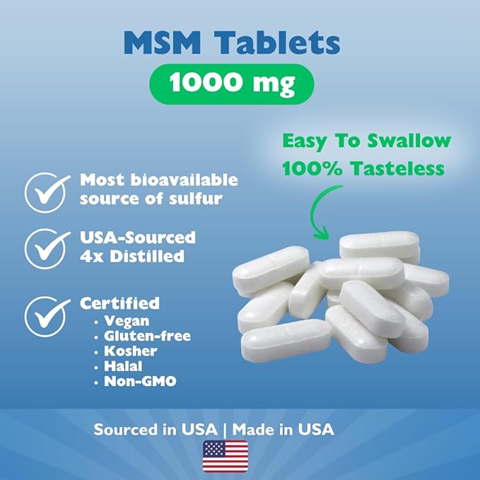 KALA HEALTH MSMPure MSM Tablets – 1000 mg US-Made MSM per Tablet for Joint Health Skin Appearance Hair &amp Nail Support – Coated for Easy Swallowing Tasteless – 360 Count