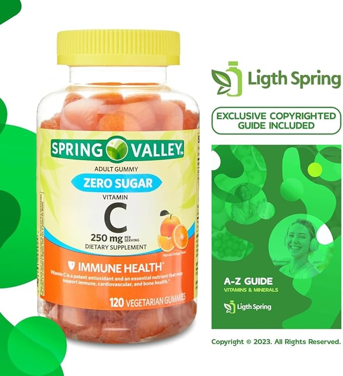 Zero Sugar Vitamin C Gummies Dietary Supplement 250 mg 120 Ct Bundle with Exclusive Vitamins &amp Minerals - A to Z - Better Ligth&ampSpring Guide