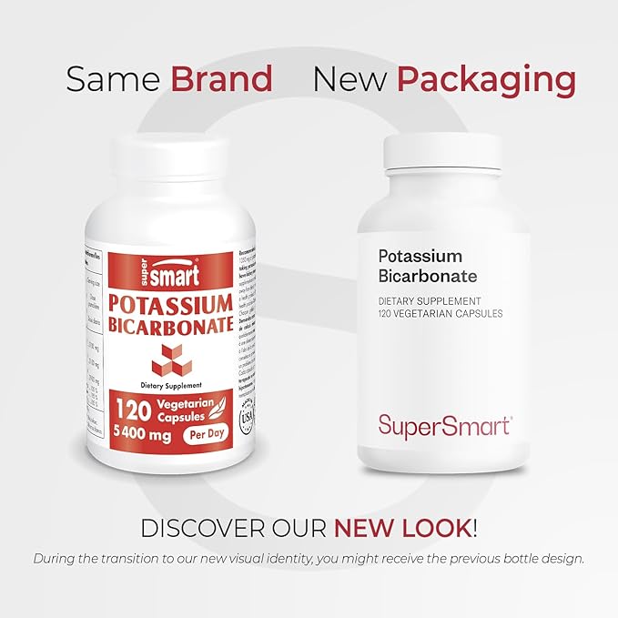 Supersmart - Potassium Bicarbonate 5400mg per Day (High Dose) - Electrolyte Mineral - Acid-Base Balance pH - Heart Muscle &amp Nerve Health | Non-GMO &amp Gluten Free - 120 Vegetarian Capsules