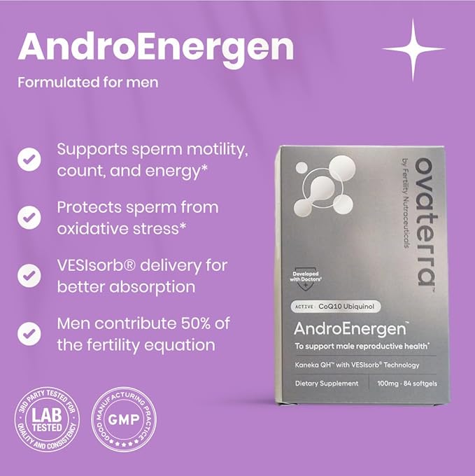 AndroEnergen CoQ10 Supplement for Men to Support Men’s Reproductive &amp Sperm Health with Kaneka QH &amp VESIsorb® Absorption Technology 84-100mg Softgel Capsules - 28 Day Supply