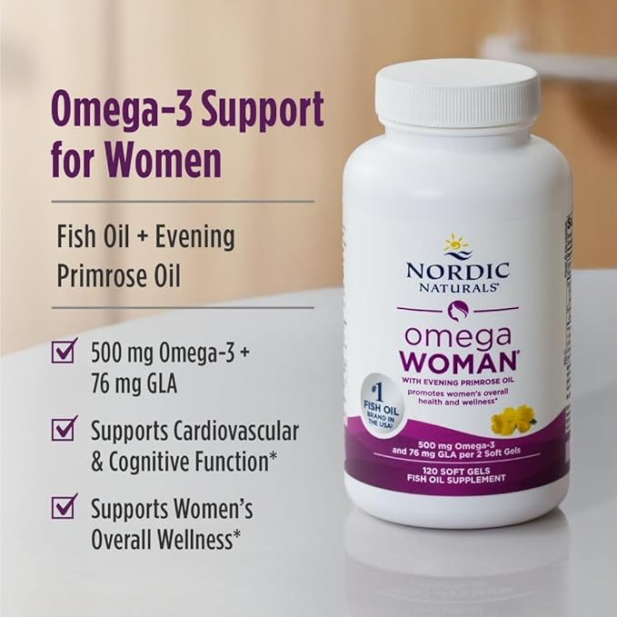 Nordic Naturals Omega Woman Lemon - 120 Soft Gels - 500 mg Omega-3 + 800 mg Evening Primrose Oil - Healthy Skin &amp Optimal Wellness - Non-GMO - 60 Servings
